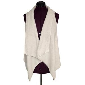 Women's Hem & Thread Off-White Fleece & Knit Open Front Vest | Size M/L